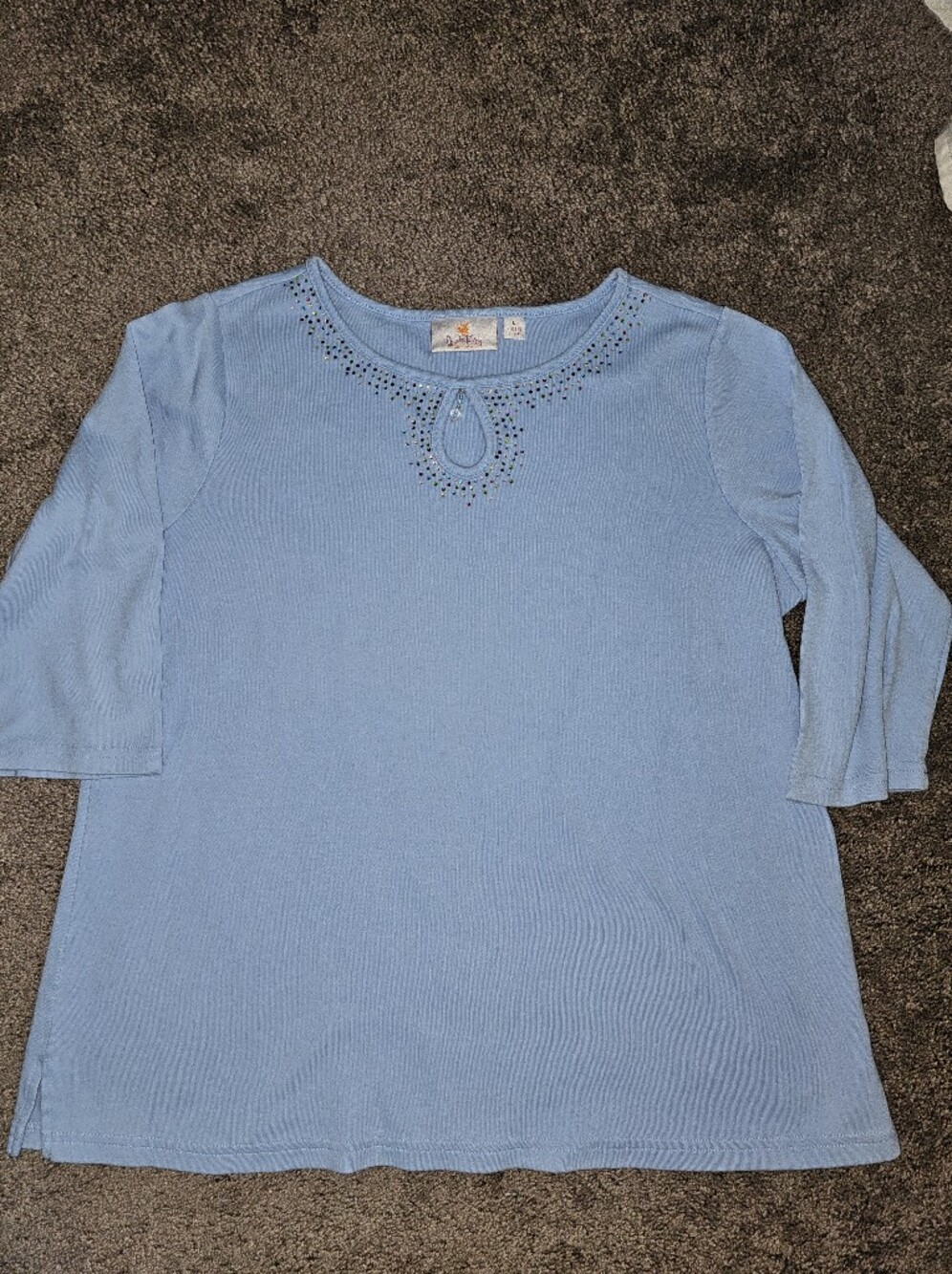 Quacker Factory Lot Of 4 - 100% Cotton 3/4 Sleeve Rhinestone Sparkle Shirts Sz L - Picture 6 of 16